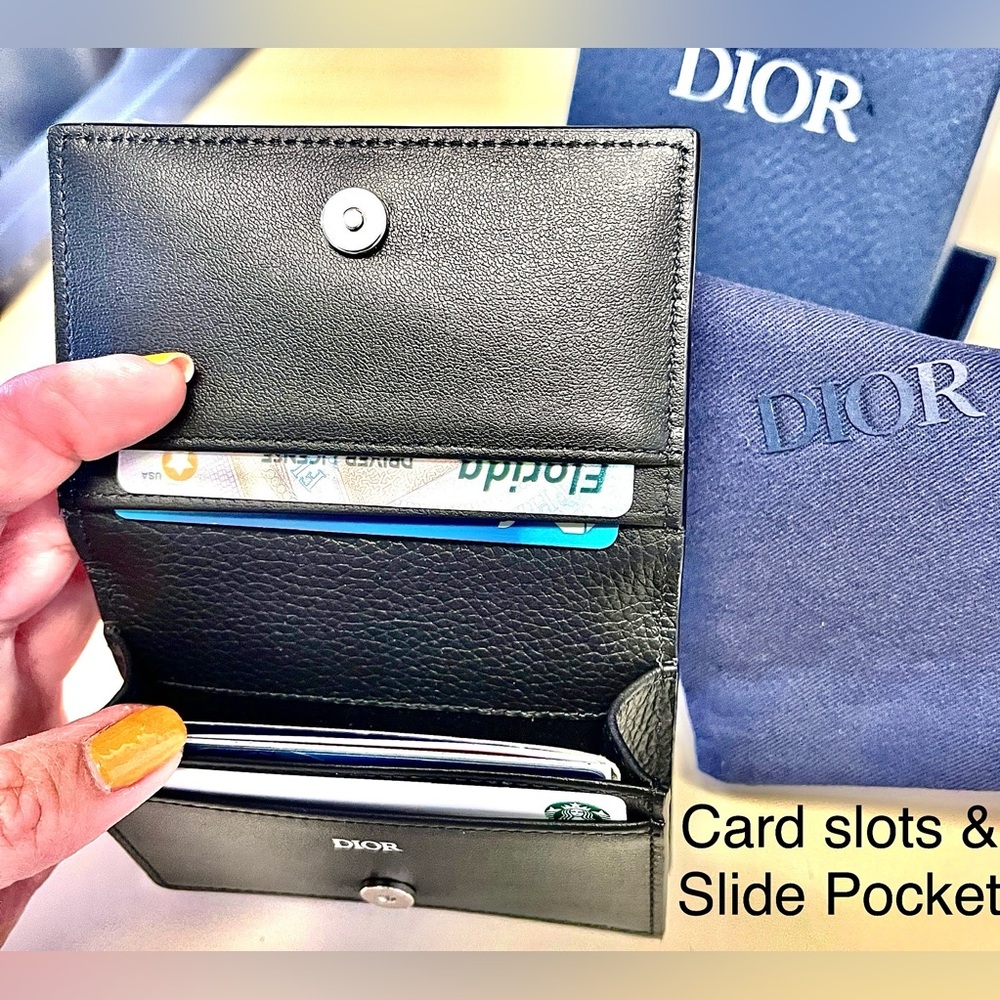 Dior NWOT Leather Wallet with Box&Dust bagPebbled black leather/white stitching - Picture 11 of 15